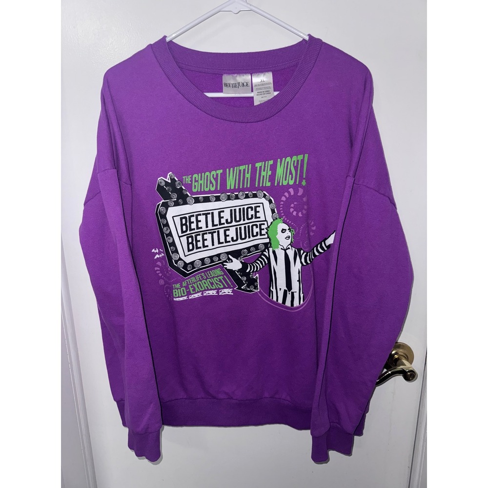 Beetlejuice It's Showtime Graphic Sweatshirt Purple XL LS42307LS Ghost Most